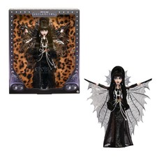 Doll, Elvira, Mistress of The Dark Collectible in Black Faux Leather Dress wi...