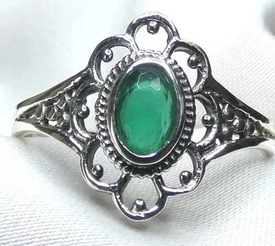 💚Ring grüner Achat  925 Silber Gr. 19,1 (60)  💚 fac. Antikstil UNIKAT 💚 - Bild 1 von 4