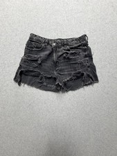 American Eagle Distressed Ripped Denim Shorts Womens 4 Washed Black High Rise