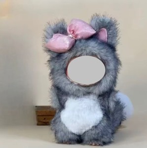 Handmade plushy gray forest animal fur outfit Fits 17cm Labubu Monster doll New