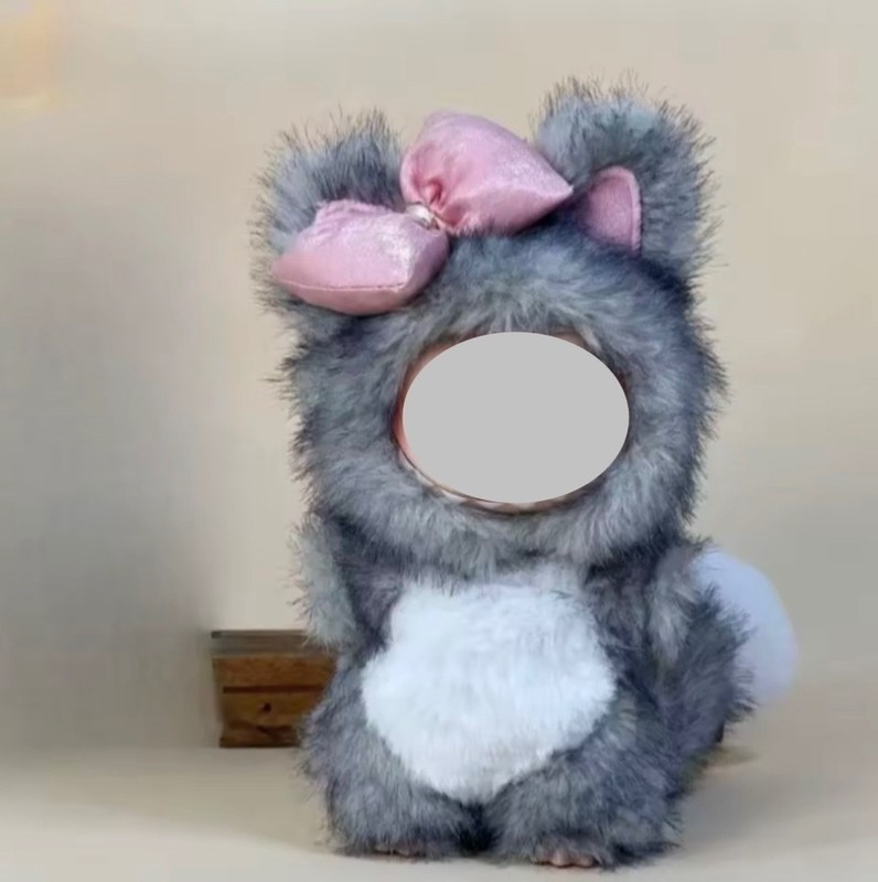 Handmade plushy gray forest animal fur outfit Fits 17cm Labubu Monster doll New