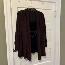 NWT Elementz Black Red Glitter 2 pc look Top Blouse Women's 2X Holiday Party (LS