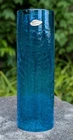 Vintage MCM Blenko Glass 990 Blue Hurricane Shade Turquoise Crackle 12” Cylinder