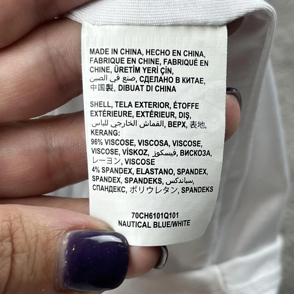 Vestido bebe para mujer pequeño náutico azul blanco a rayas cuello falso ceñido al cuerpo tejido midi Foto 4 de 4