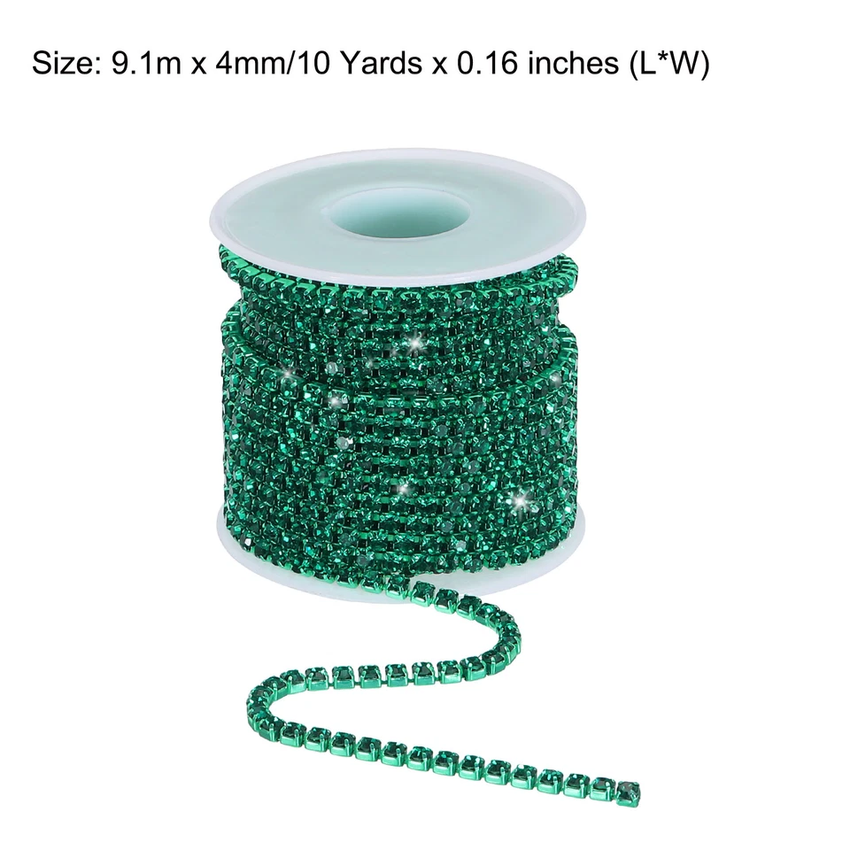 10 yardas 4 mm cristal estrás diamante cierre cadena borde verde Foto 2 de 4