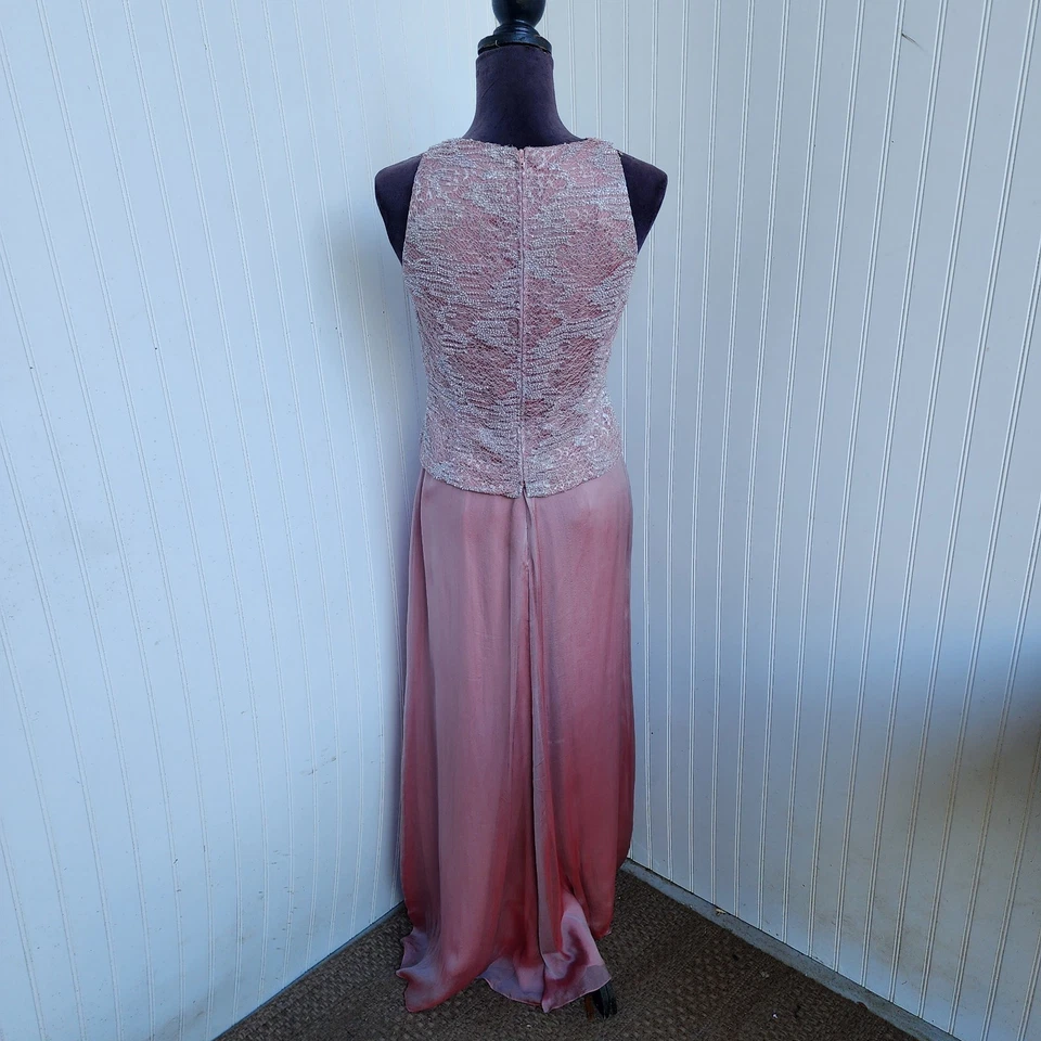 Vestido Carmen Marc Valvo Seda 2 Piezas Encaje Top Cuentas Falda Larga Rubor Rosa Talla 4 Foto 2 de 4