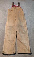 Vintage Carhartt Overalls Mens 38x29 R38 BRN Double Knee Insulated Bibs 90s