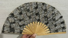Bamboo Folding Hand Fan Portable Chinese Japanese Style Fabric Black  White