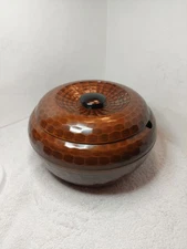 Japanese Rice Bowl Faux Wood Lacquer Vintage Honeycomb  Round Brown