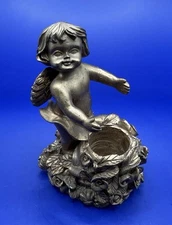 Vintage Bronze Resin Cherub Candleholder. Sturdy & Adorable