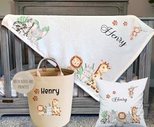 Baby blanketsSAFARI PRINT soft fleece personalised, cushion, nursery pillow