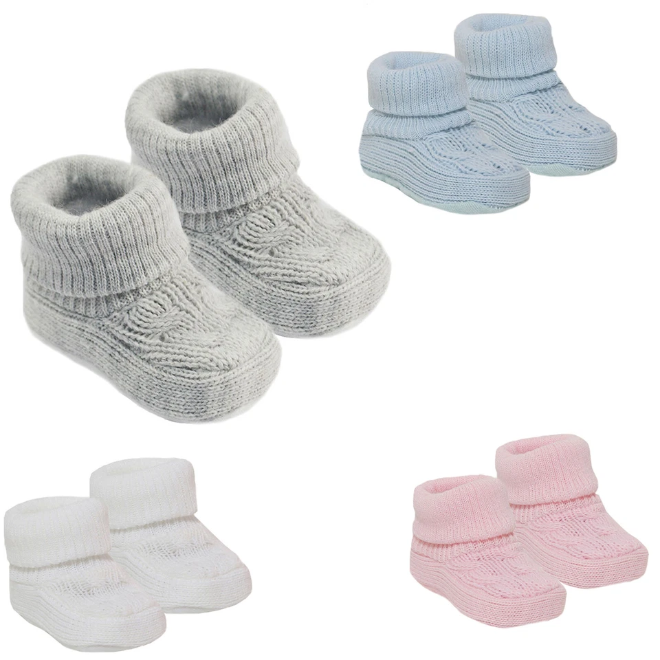 Baby Booties Newborn Boys Girls Soft Booties Knitted Plain Bootees NB-3 Months