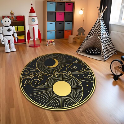 Yin Yang Themed Sun and Moon Rug Round Yoga Mat Meditation Carpet Decor