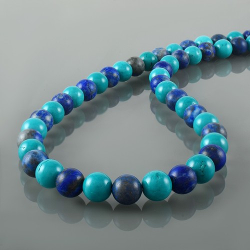 Collier Perles Lapis Lazuli 8 Mm - Longueur 40,6 Cm (16") - Monture Plaqué Or - NEUF Avec étiquettes