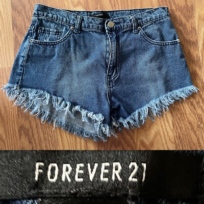 FOREVER 21 Fringed High-Rise DENIM SHORTS Size 27
