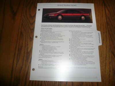 1992 Cadillac SeVille Touring Sedan Standard & Available Features Page - Vintage
