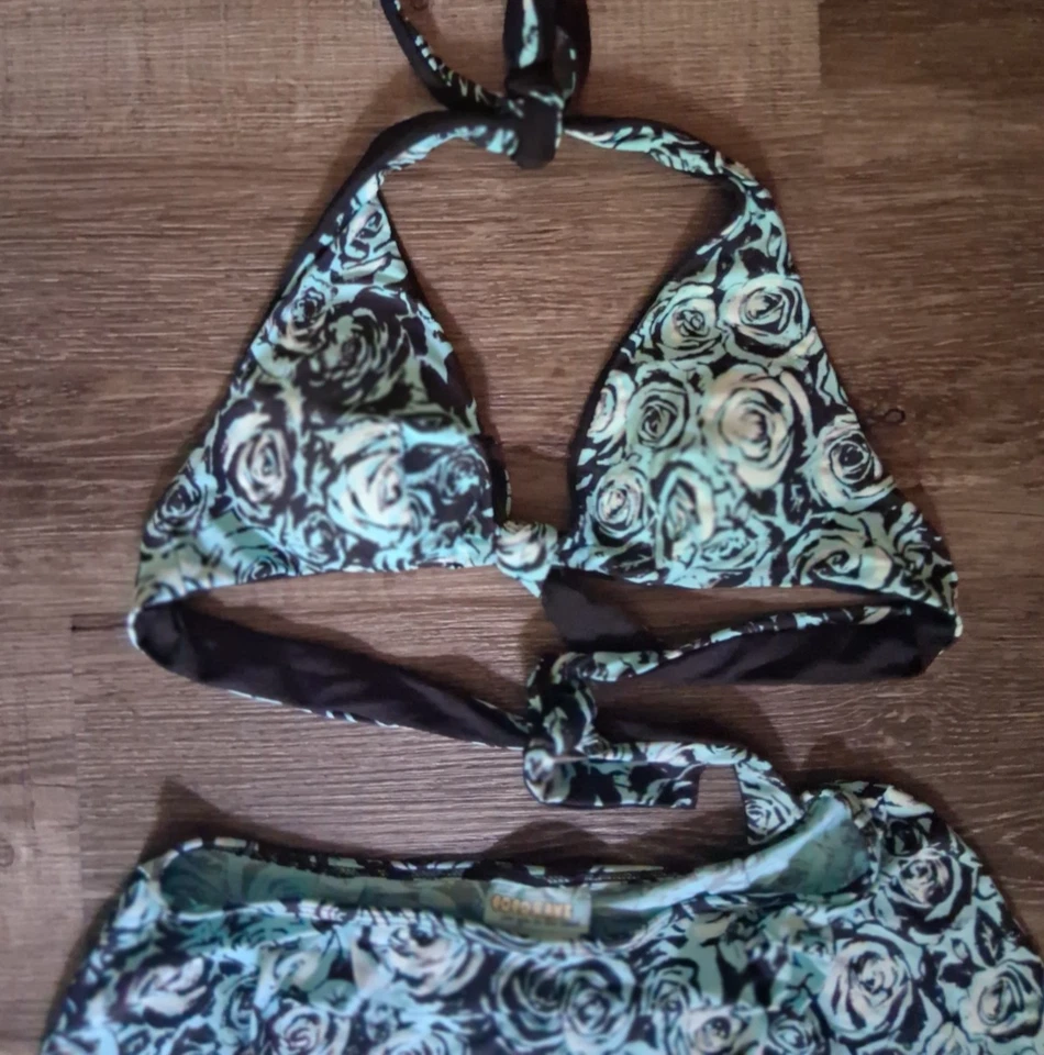 NEW Coco Rave Reversible Bikini Top + Cover Up Shorts Small Floral Black - Image 2 of 4