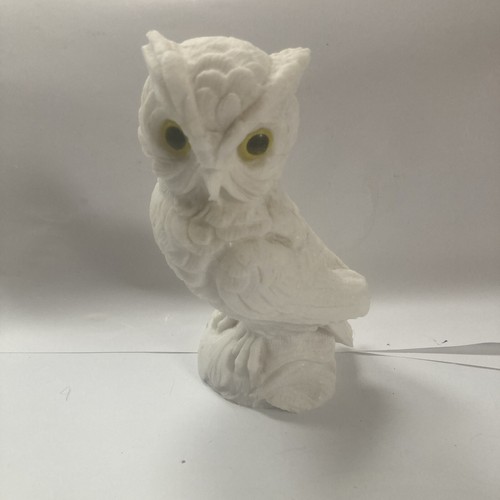 Vintage White Stone Owl 5 Inch Golden Eyes