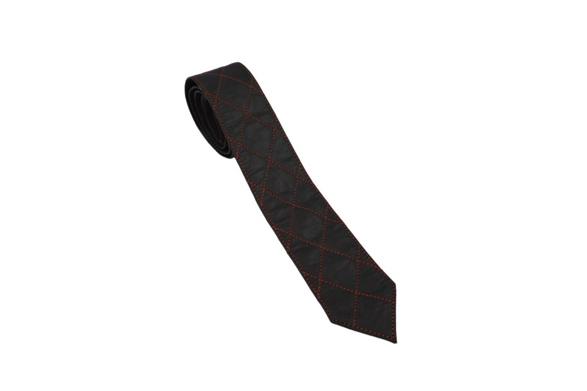 New Men's Genuine 100% Sheep Leather Quilted Tie with