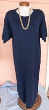 TALBOT'S MIDI DRESS Sz M L Navy Blue Soft Knit Classic Relaxed Fit Shoulder Pads