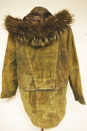 Langer Leder Mantel mit Kapuze Lederjacke Zigenleder Antik-Optik grün Gr.38 - Bild 3 von 9