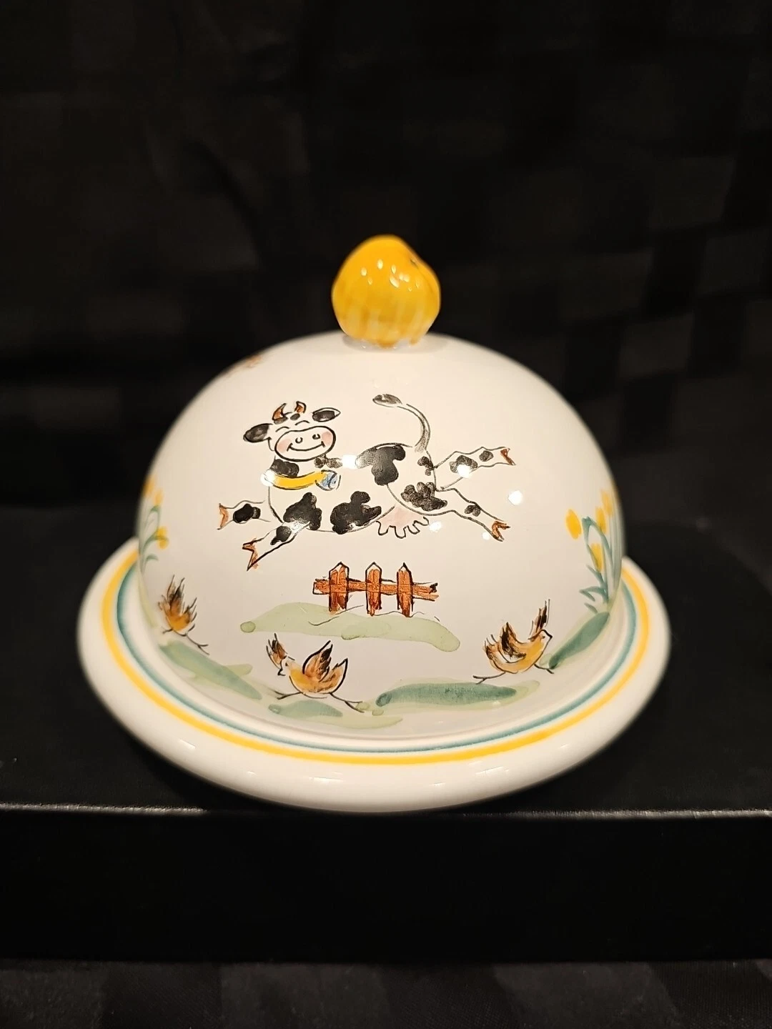 Hand Painted Atelier De La Tour Sancerre France Pottery Butter Dish, Cows, Farm