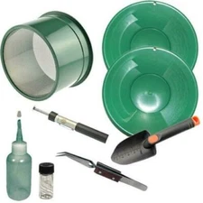  L1 Green Gold Pan Panning Kit ! Pans Magnet, Vials, Sniffer & Trowel