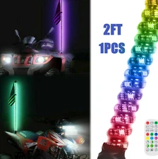 2FT RGB LED Spiral Whip Light Antenna with Flag & Remote for ATV UTV RZR Polaris
