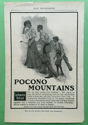 1904 Lackawanna Railroad Antique Print Ad Pocono Mountains Golfers