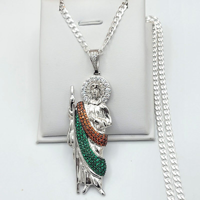 925 Solid Sterling Silver Saint Jude Pendant (Optional Chain) San Judas 