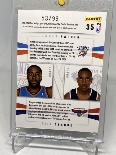 JAMES HARDEN ROOKIE AUTO RC SP /99 JEFF TEAGUE AUTOGRAPH SEASON UPDATE - Picture 7 of 12