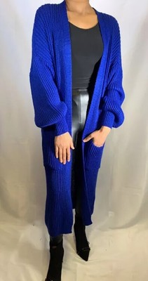 Ladies Long Maxi Cardigan Balloon Sleeve Chunky Knitted Cardigan Oversized Women