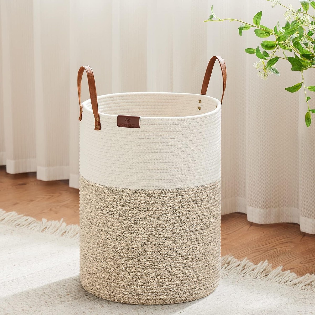 VIPOSCO Small Laundry Basket, Slim Baby Hamper with Leather 30L