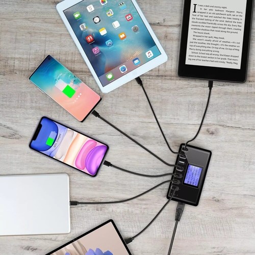 Inteligentna wieloportowa ładowarka USB 60W stacja ładująca czarna europejski regulator 8 USB - Zdjęcie 12 z 14