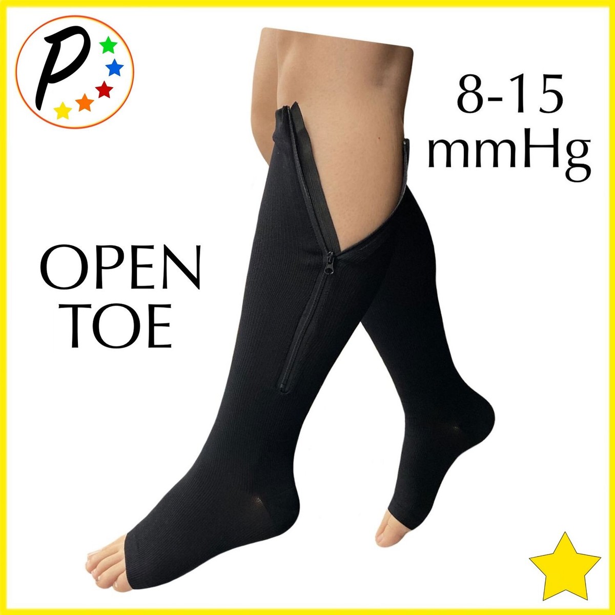 🟡 Presadee 8-15 mmHg Mild Zipper Compression Leg Calf Relief Open Toe Socks
