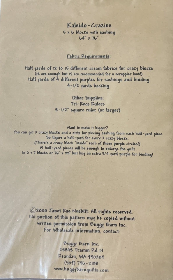 The Buggy Barn Kaleido-Crazies Pieced Quilt Pattern 64"x76" - Image 2 of 2