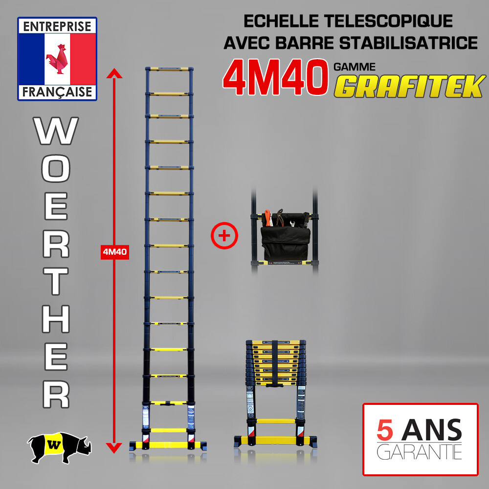 Échelle télescopique 4m40 Woerther pour l'entretien de la maison avec sac de transport