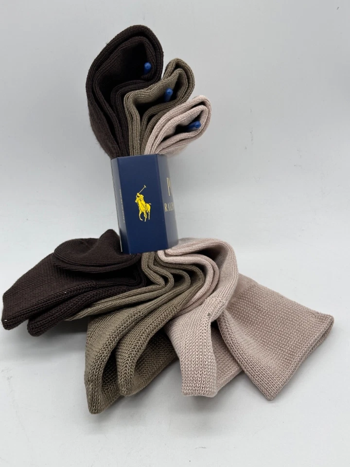 NUEVO PAQUETE DE 3 PARES DE CALCETINES POLO RALPH LAUREN PARA HOMBRE TALLA 6-12,5 OLIVA/MARRÓN Foto 3 de 4