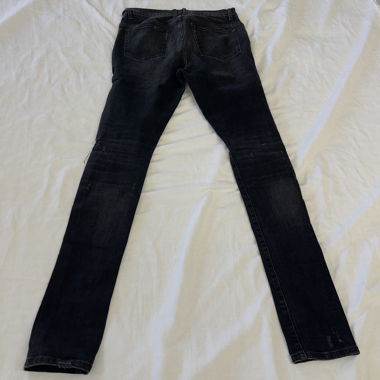 En Noir Jeans Distressed denim black button fly mens sz W33 L35 stretch USA made image 3