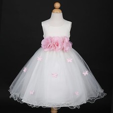 Ivory/Pink Toddler Party Wedding Flower Girl Dress 6M 12M 18M 2/2T 3/4 5/6 8 10