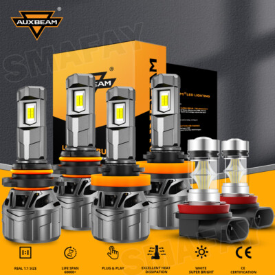 AUXBEAM 9005 H11 H11 LED Headlight Bulbs Hi/Lo Beam Fog Light Super White Canbus
