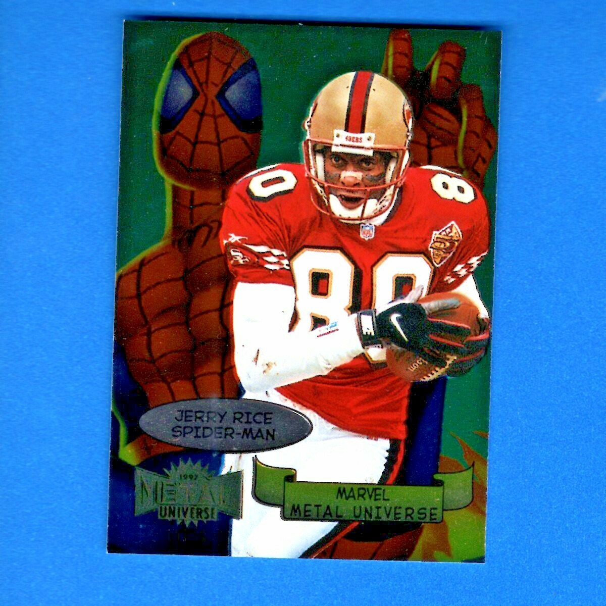 1997 SKYBOX METAL UNIVERSE Spider-Man Jerry Rice #6 MARVEL Spiderman NFL 49ers | eBay 1997 SKYBOX METAL UNIVERSE Spider-Man Jerry Rice #6 MARVEL Spiderman NFL 49ers | eBay