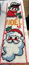 vintage snowman  santa Christmas latch hook wall decor 46.5  X 12  