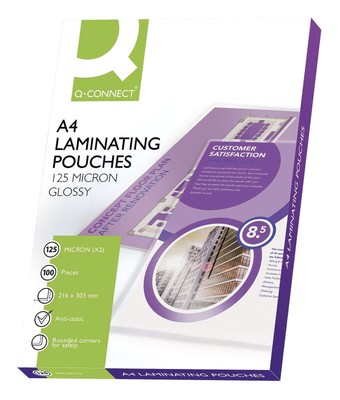 Q-Connect Heißlaminier-Folientasche, A4, 125 mym, 216 x 303mm, 100 St.