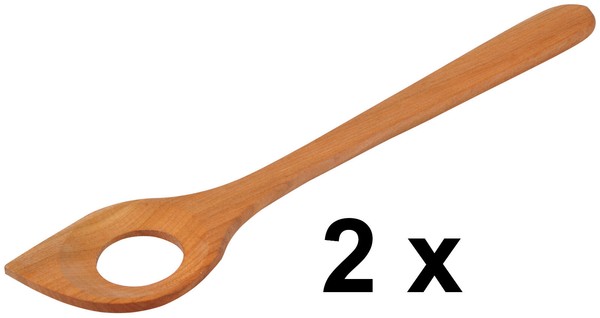 2 X LöFfel KochlöFfel RüHrlöFfel Spitz Mit Loch - Aus Kirschholz LäNge 30 Cm-image