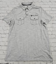 Rock Republic Polo Shirt Short Sleeve Casual Chambray Gray MENS SIZE LARGE