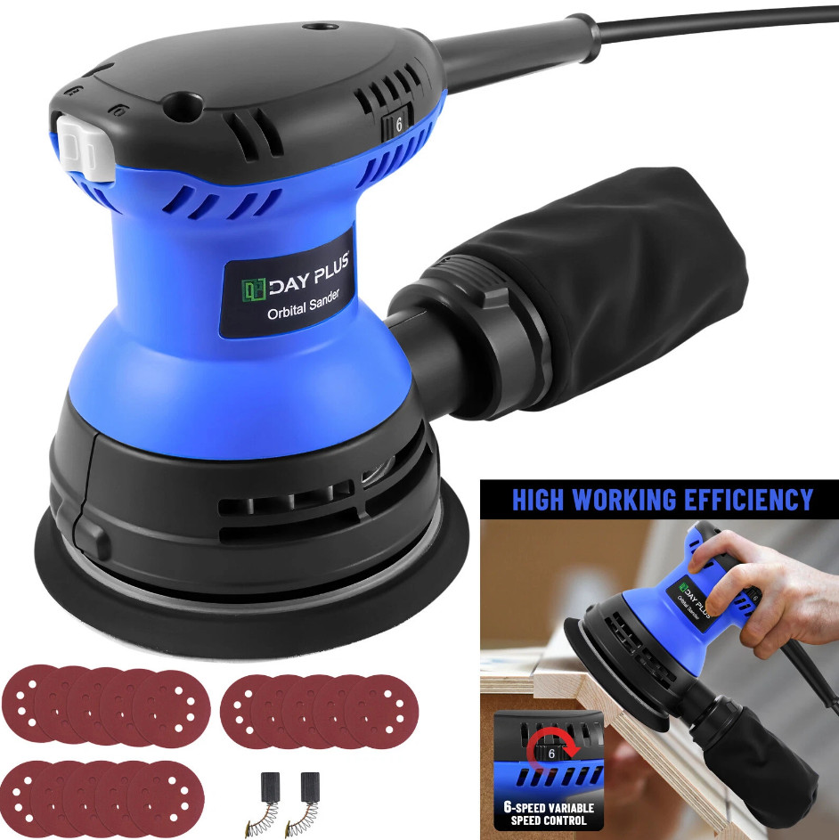 6 Speed Electric 125mm 3000W Random Orbital Sander With Dust Bag & 15pcs Paper