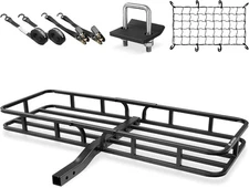 ARKSEN 53 x 19 x 5 Inch Hitch Mount Cargo Rack Carrier with Cargo Net, Ratchet S