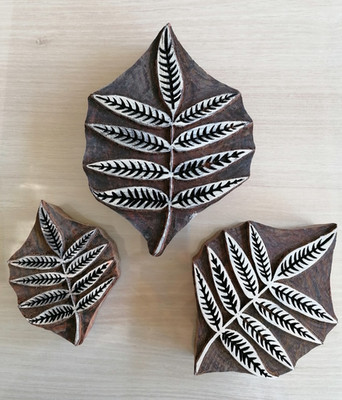 3 sehr große Holzstempel Wooden Printing Block ''Weidenblatt'' 5'', 4'' und 3'' groß