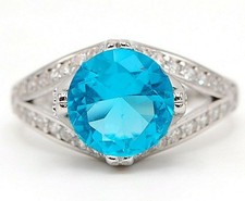 4CT Blue Topaz  White Topaz 925 Solid Sterling Silver Ring Sz 7 NB2-7